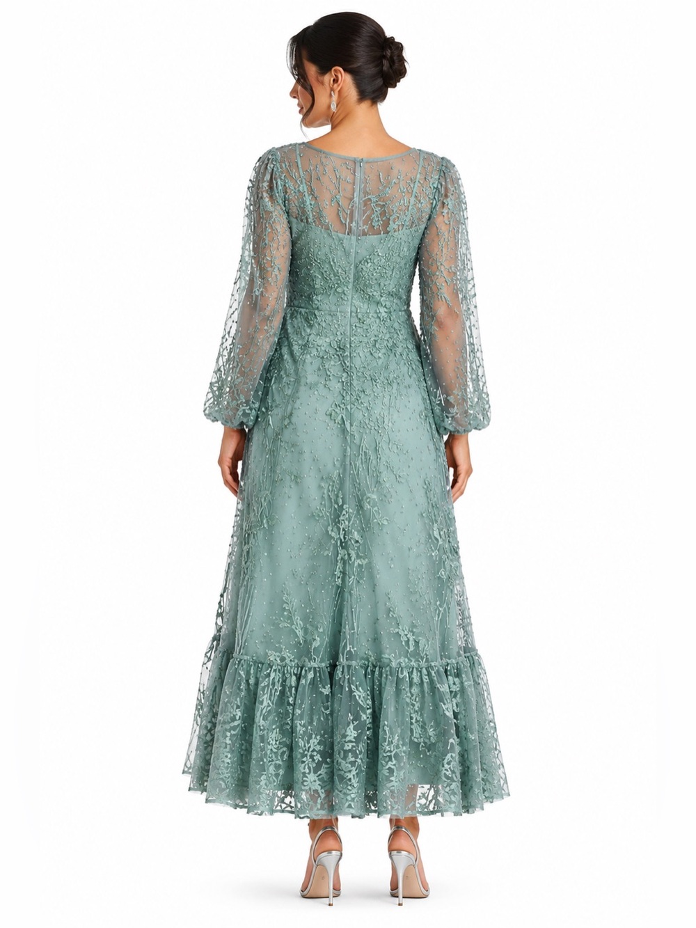 Embroidered V-Neck Maxi Dress in Sage Green - Picture 2 of 6